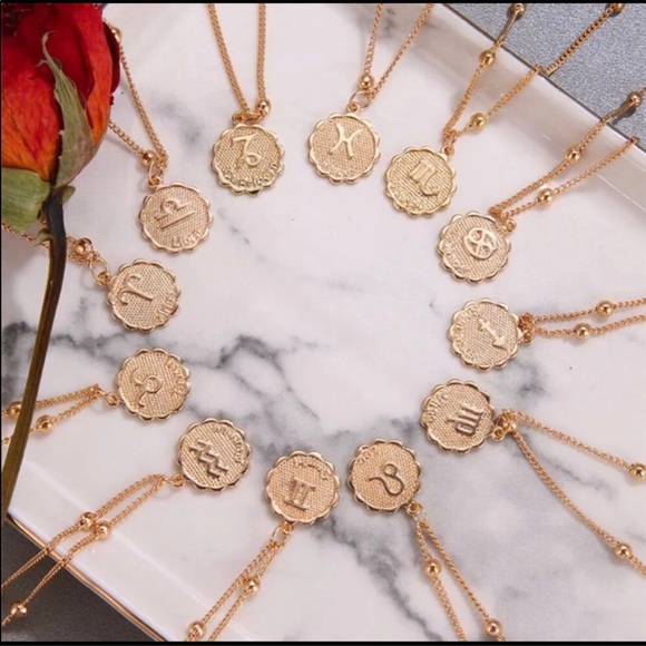 Gold tone zodiac constellation coin necklace - Picture 3 of 6